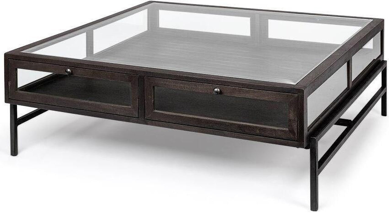 Arelius 42" Square Glass-Top  Coffee Table