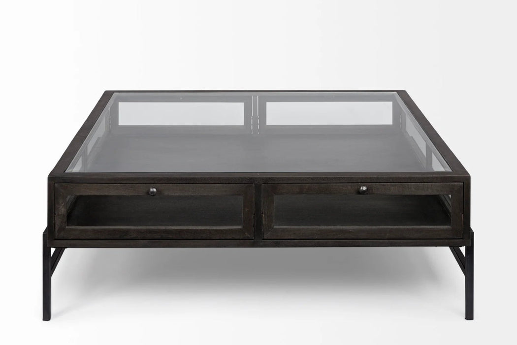 Arelius 42" Square Glass-Top  Coffee Table