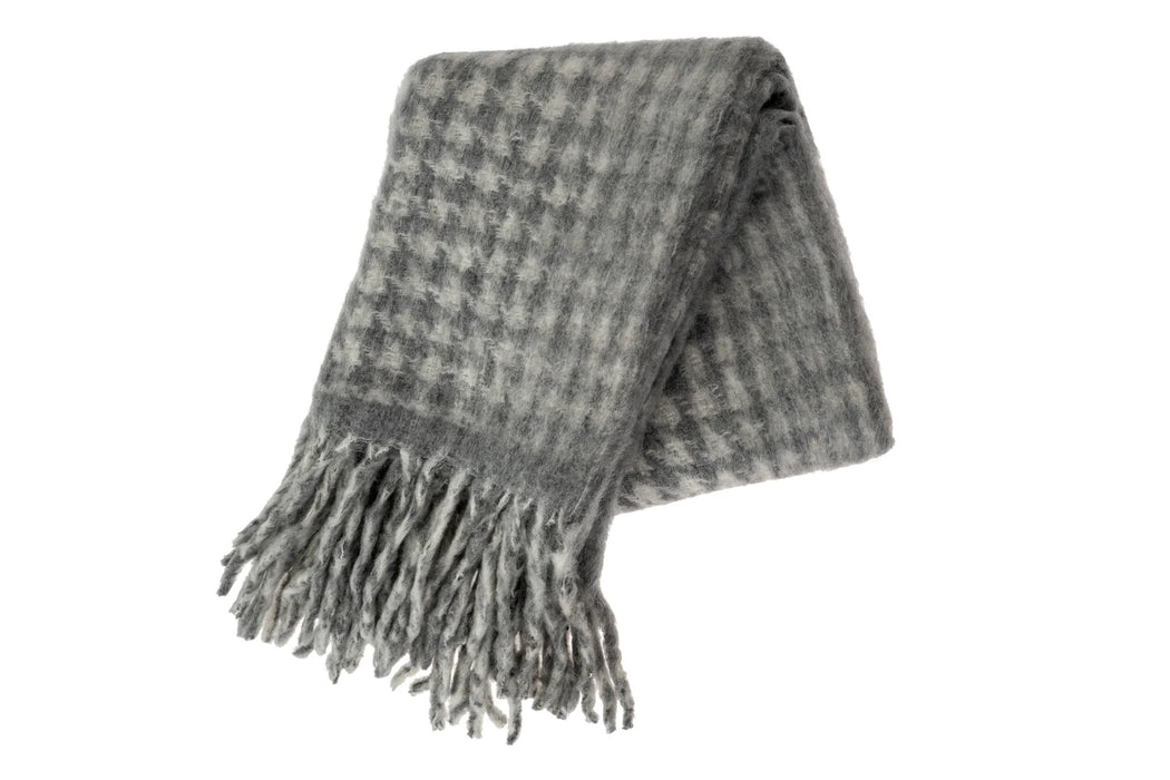 Houndstooth Wool Blend Grey Throw